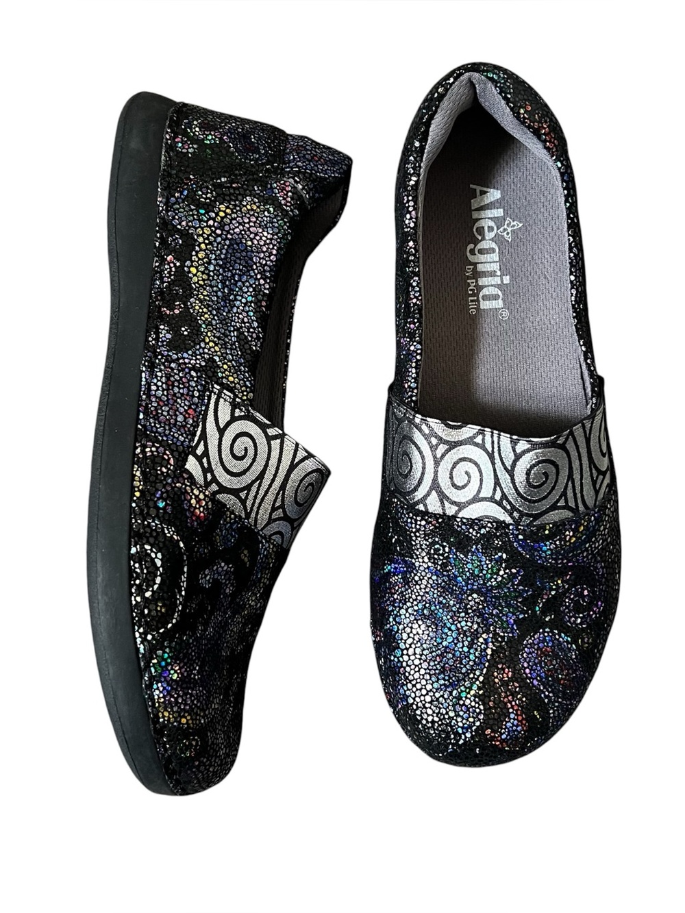 Alegria Black Glitter Slip-On Loafer EUC size 38